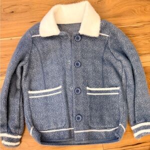 Cozy Blue Teddy Jacket with White Accents